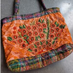 Vintage Floral Embroidered Lace Shoulder Bag Flowers Plaid Quilted Purse Y2K 90s